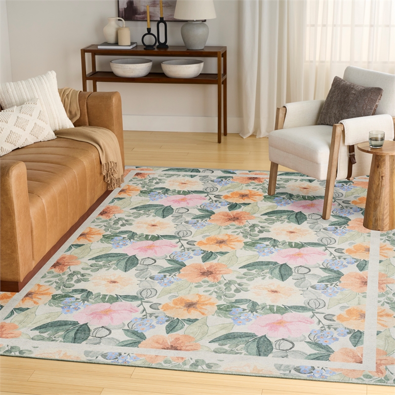 Nourison Botanical Washables 5' x 7' Ivory Multicolor Farmhouse Indoor Rug