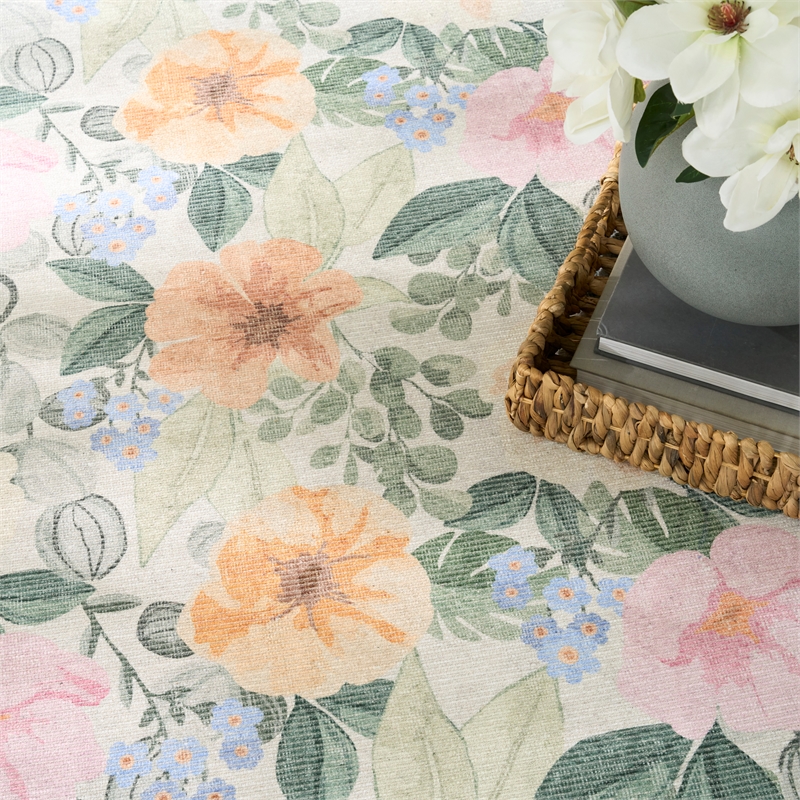 Nourison Botanical Washables 5' x 7' Ivory Multicolor Farmhouse Indoor Rug