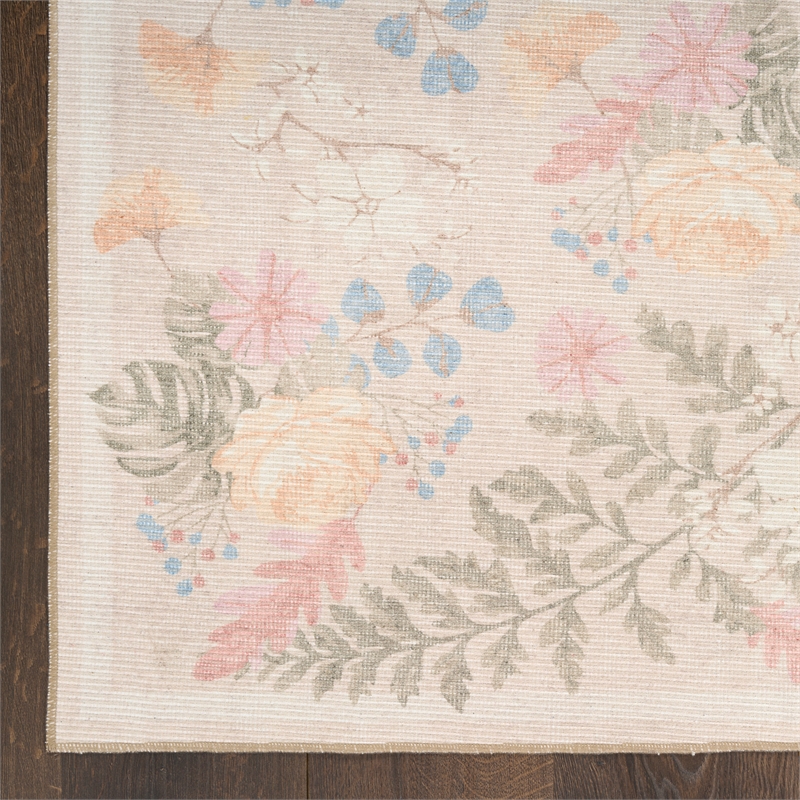 Nourison Botanical Washables 4' x 6' Beige Multicolor Farmhouse Indoor Rug