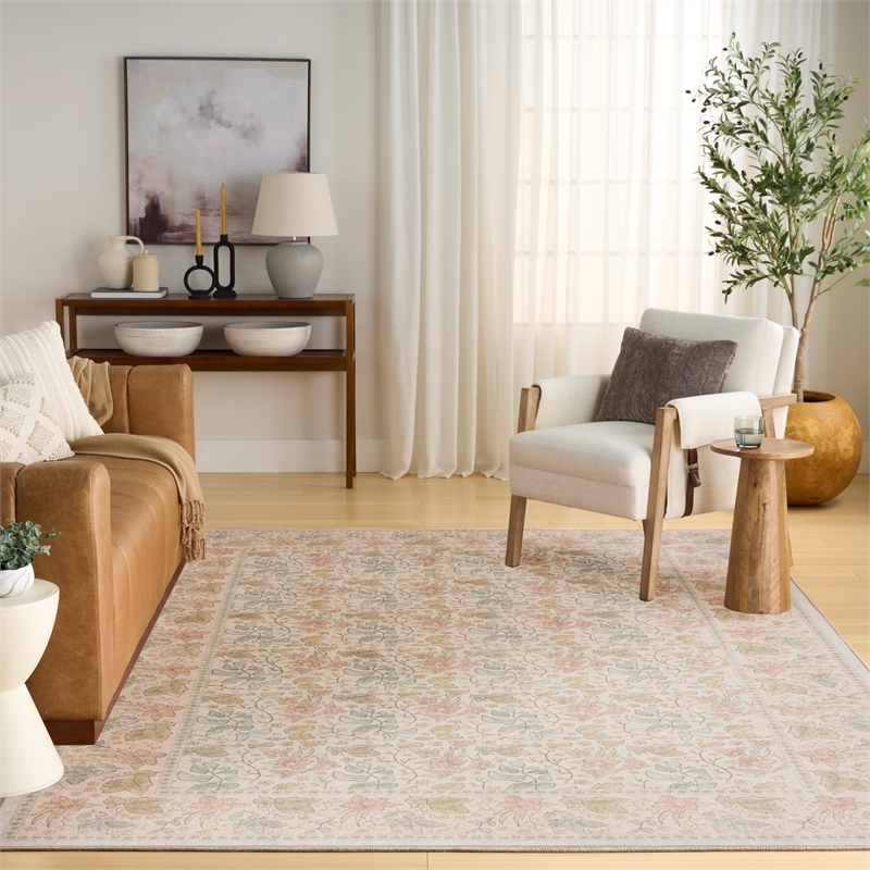 Nourison Botanical Washables 4' x 6' Beige Multicolor Farmhouse Indoor Rug
