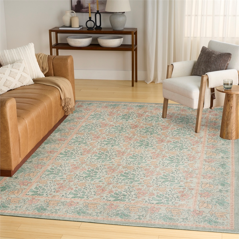 Nourison Botanical Washables 4' x 6' Green Multicolor Farmhouse Indoor Rug