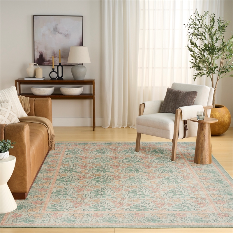 Nourison Botanical Washables 4' x 6' Green Multicolor Farmhouse Indoor Rug
