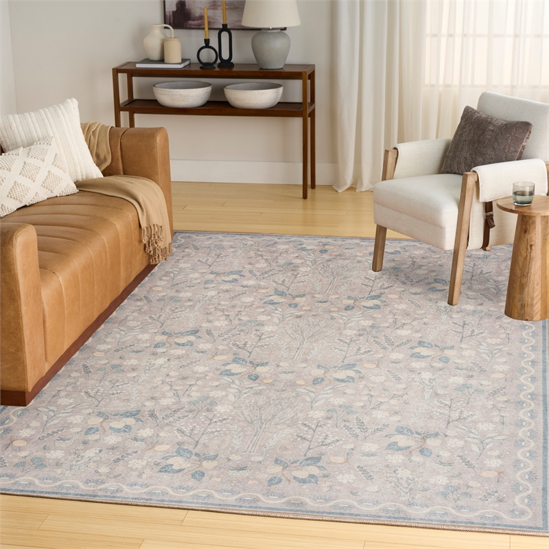 Nourison Botanical Washables 5' x 7' Grey Multicolor Modern Indoor Rug