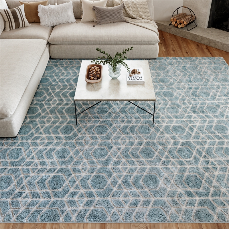 Nourison Washable Charm 8' x 10' Blue Ivory Modern Indoor Rug