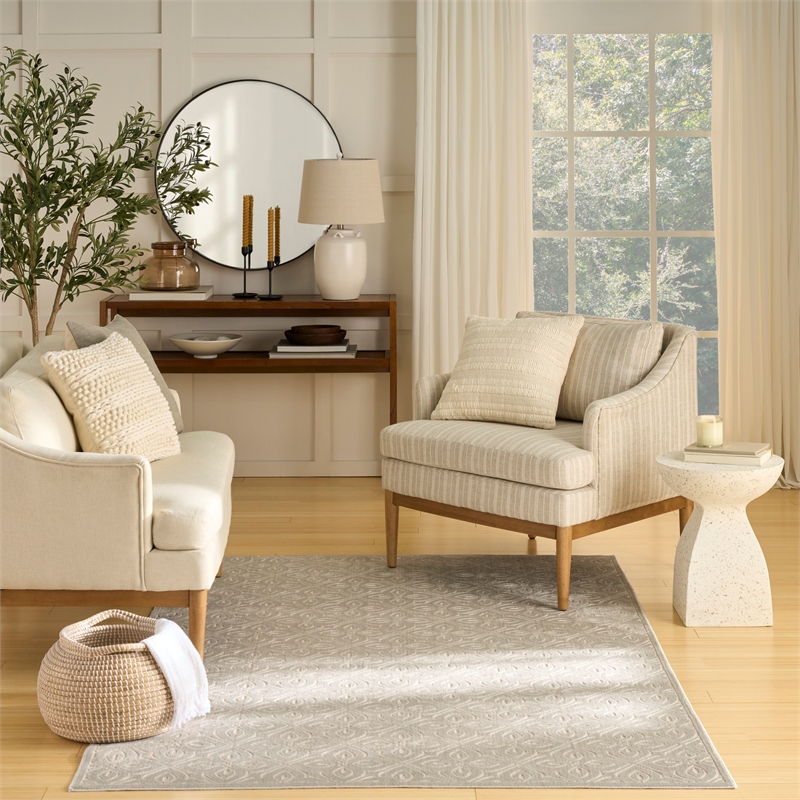 Nourison Washable Charm 5' x 7' Silver Ivory Contemporary Indoor Rug