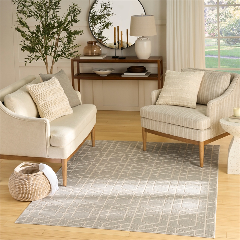 Nourison Washable Charm 5' x 7' Silver Ivory Modern Indoor Rug