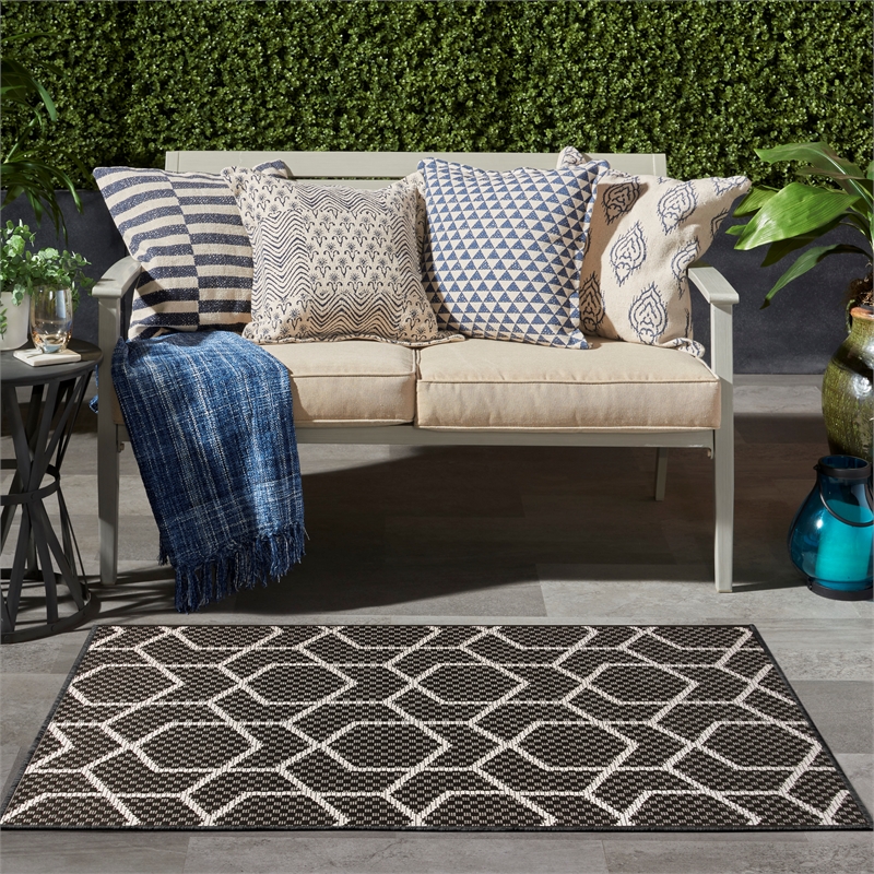 Nourison Horizon Indoor/Outdoor 2' x 3' BLACK Modern Rug
