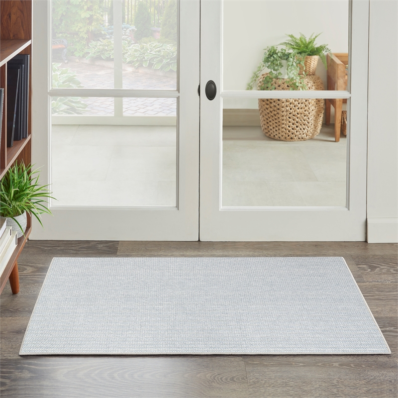 nourison textured home 2'2&quot x 3'9&quot ivory blue farmhouse indoor rug