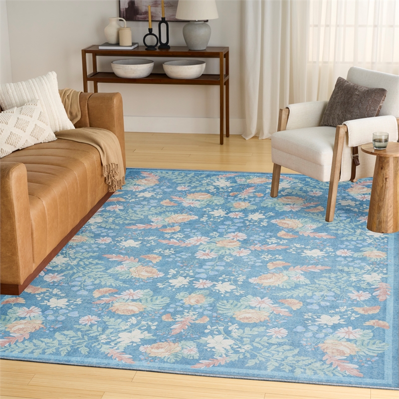 Nourison Botanical Washables 4' x 6' Blue Multicolor Farmhouse Indoor Rug