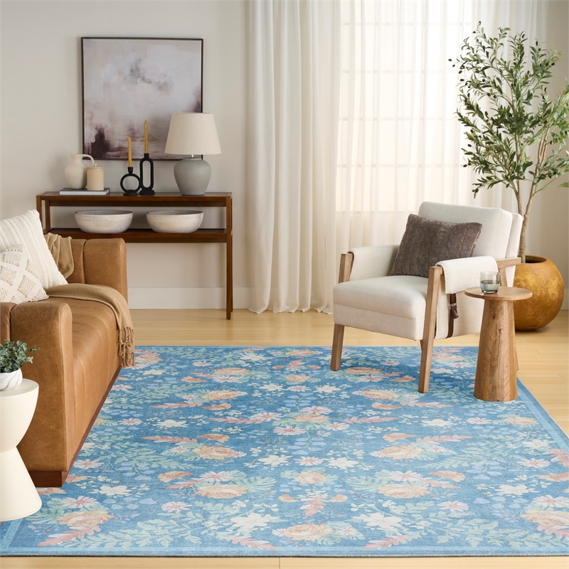Nourison Botanical Washables 4' x 6' Blue Multicolor Farmhouse Indoor Rug