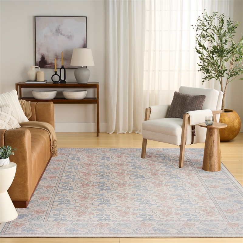 Nourison Botanical Washables 4' x 6' Ivory Multicolor Farmhouse Indoor Rug