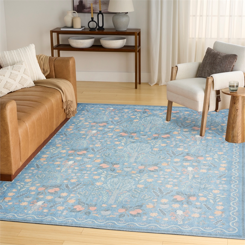 Nourison Botanical Washables 5' x 7' Light Blue Multicolor Modern Indoor Rug