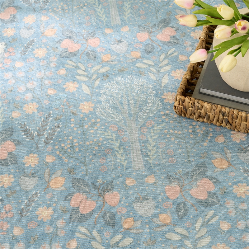 Nourison Botanical Washables 5' x 7' Light Blue Multicolor Modern Indoor Rug