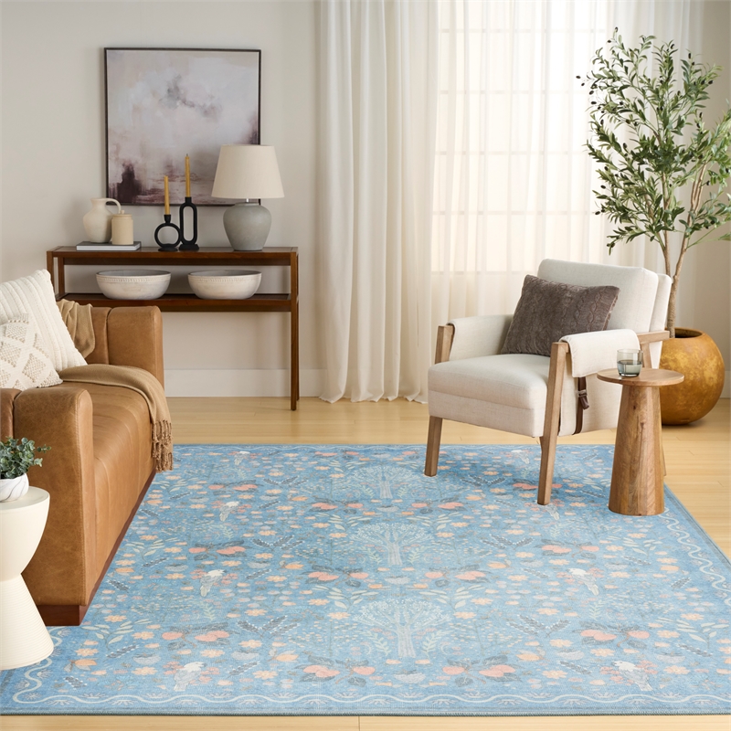 Nourison Botanical Washables 5' x 7' Light Blue Multicolor Modern Indoor Rug