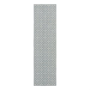 Nourison Washable Charm 2'2&quot x 10' Blue Ivory Contemporary Indoor Rug