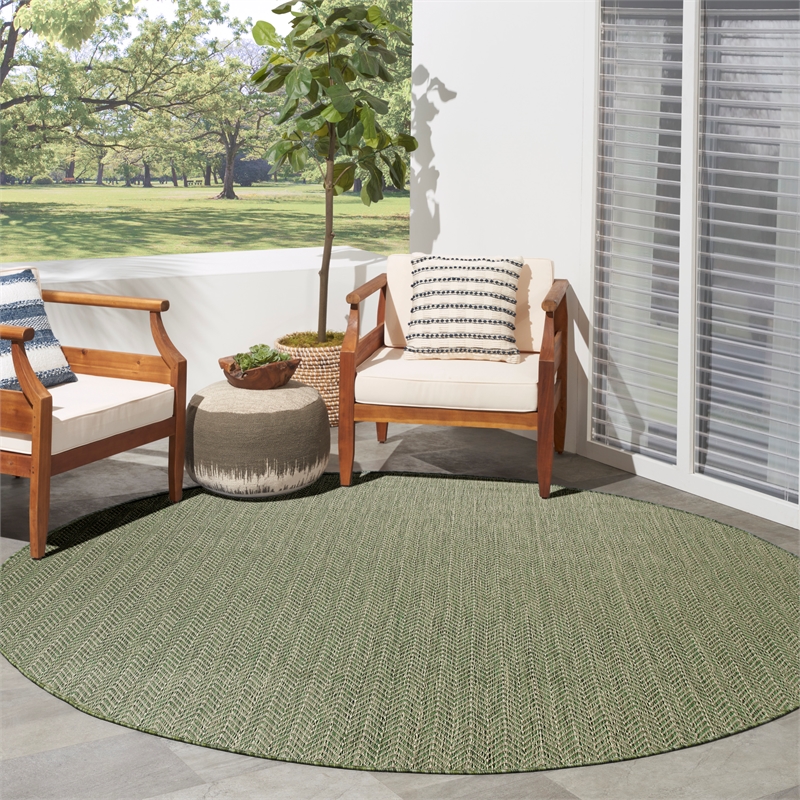 Nourison Horizon Indoor/Outdoor 5' x Round GREEN Modern Rug