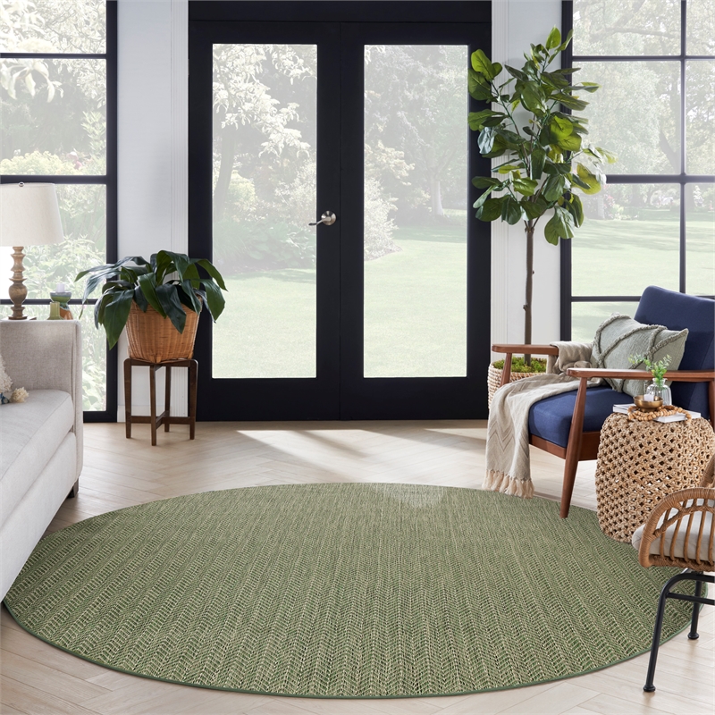 Nourison Horizon Indoor/Outdoor 5' x Round GREEN Modern Rug