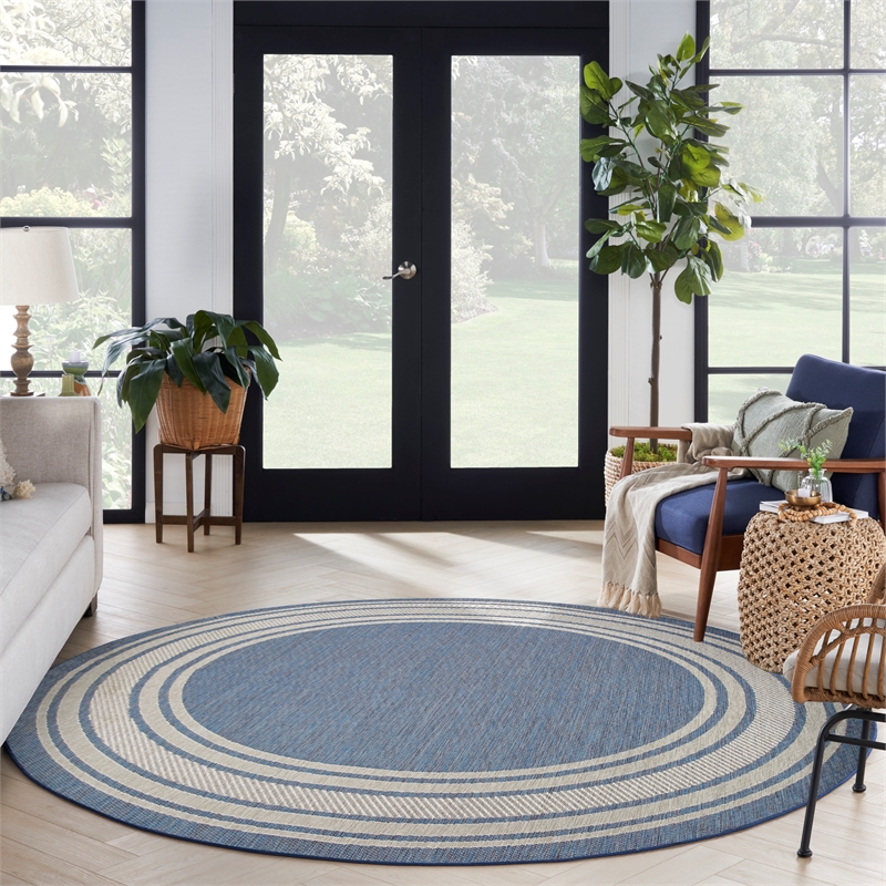 Nourison Horizon Indoor/Outdoor 5' x Round DENIM Modern Rug