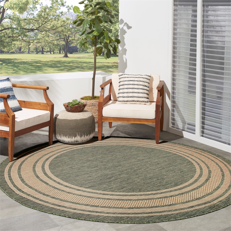 Nourison Horizon Indoor/Outdoor 5' x Round GREEN Modern Rug