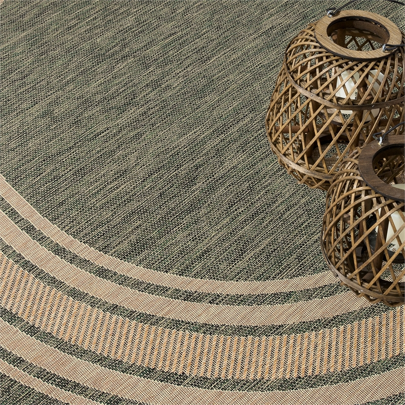 Nourison Horizon Indoor/Outdoor 5' x Round GREEN Modern Rug