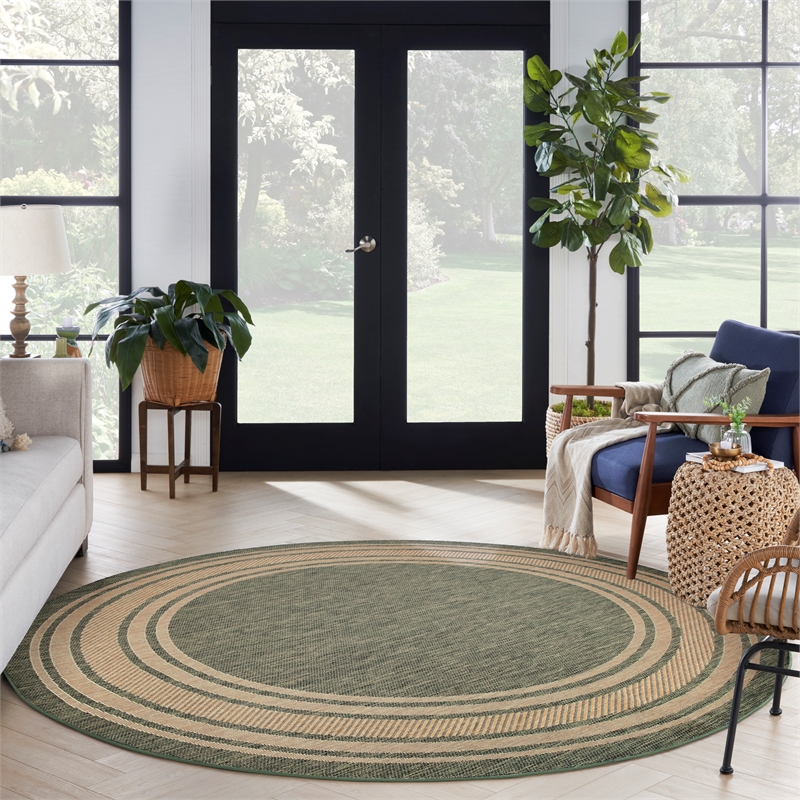Nourison Horizon Indoor/Outdoor 5' x Round GREEN Modern Rug