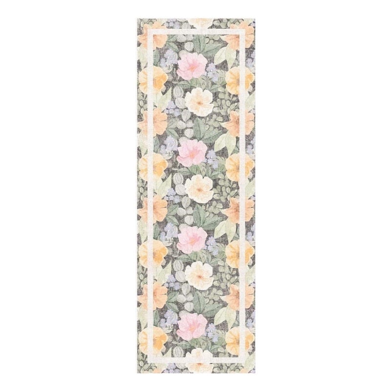 Nourison Botanical Washables 2' x 6' Charcoal Multicolor Farmhouse Indoor Rug