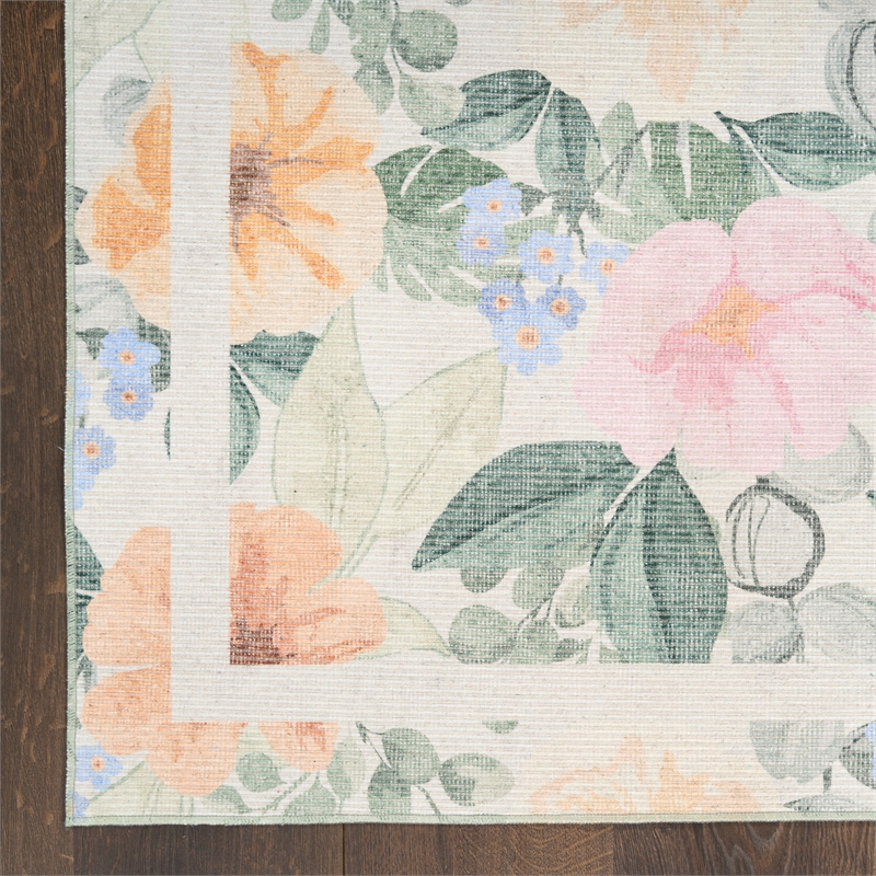 Nourison Botanical Washables 2' x 6' Ivory Multicolor Farmhouse Indoor Rug