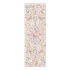 Nourison Botanical Washables 2' x 6' Beige Multicolor Farmhouse Indoor Rug
