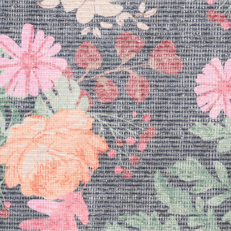 Nourison Botanical Washables 2' x 6' Charcoal Multicolor Farmhouse Indoor Rug