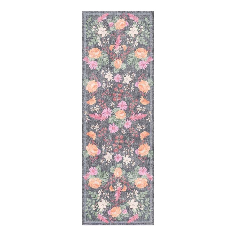 Nourison Botanical Washables 2' x 6' Charcoal Multicolor Farmhouse Indoor Rug