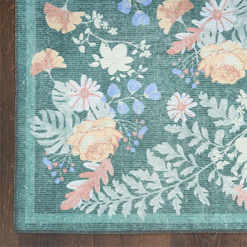 Nourison Botanical Washables 2' x 6' Green Multicolor Farmhouse Indoor Rug