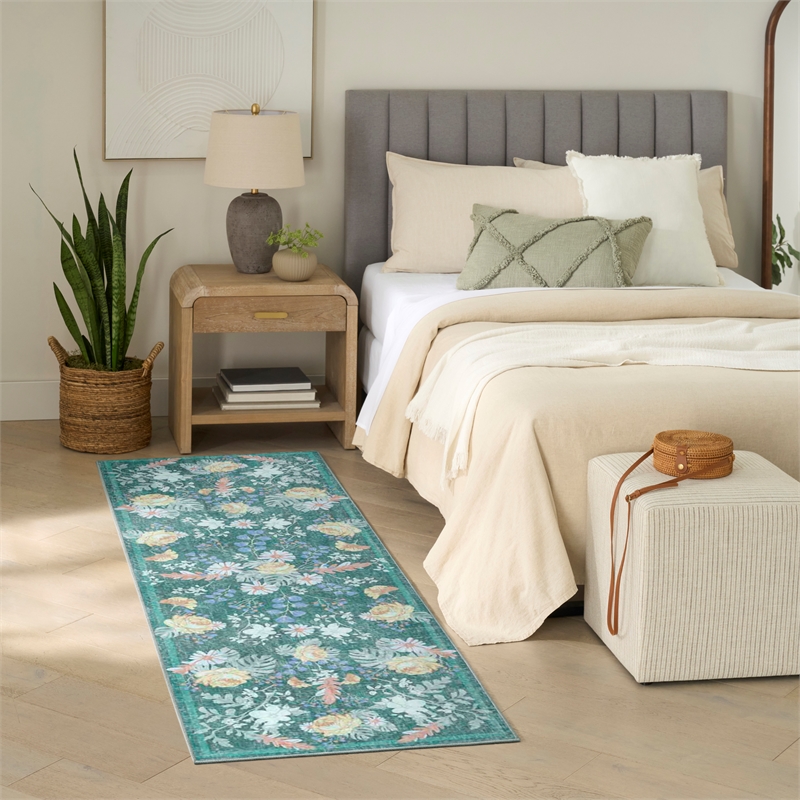 Nourison Botanical Washables 2' x 6' Green Multicolor Farmhouse Indoor Rug