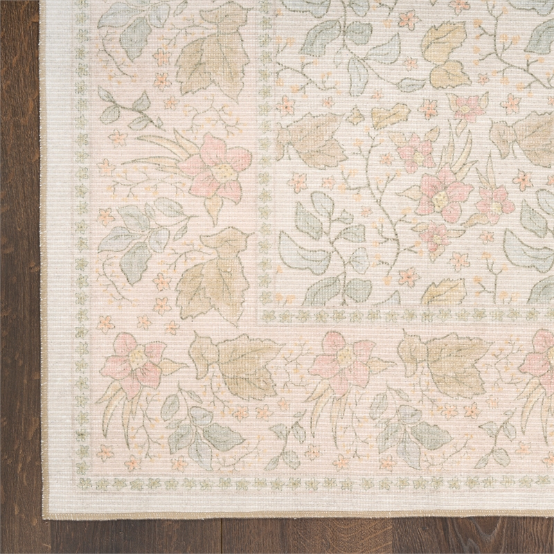 Nourison Botanical Washables 2' x 6' Beige Multicolor Farmhouse Indoor Rug