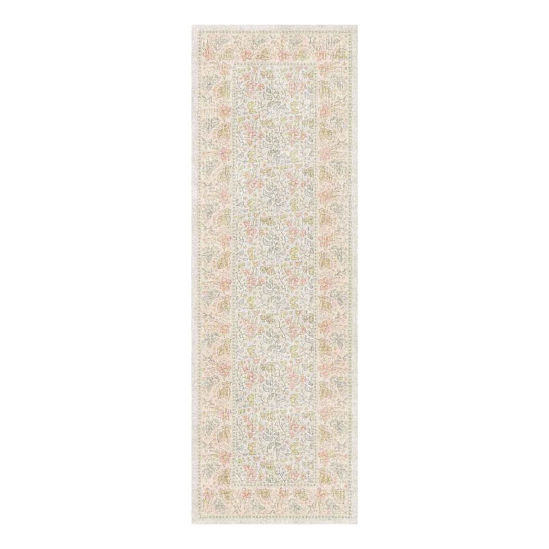 Nourison Botanical Washables 2' x 6' Beige Multicolor Farmhouse Indoor Rug