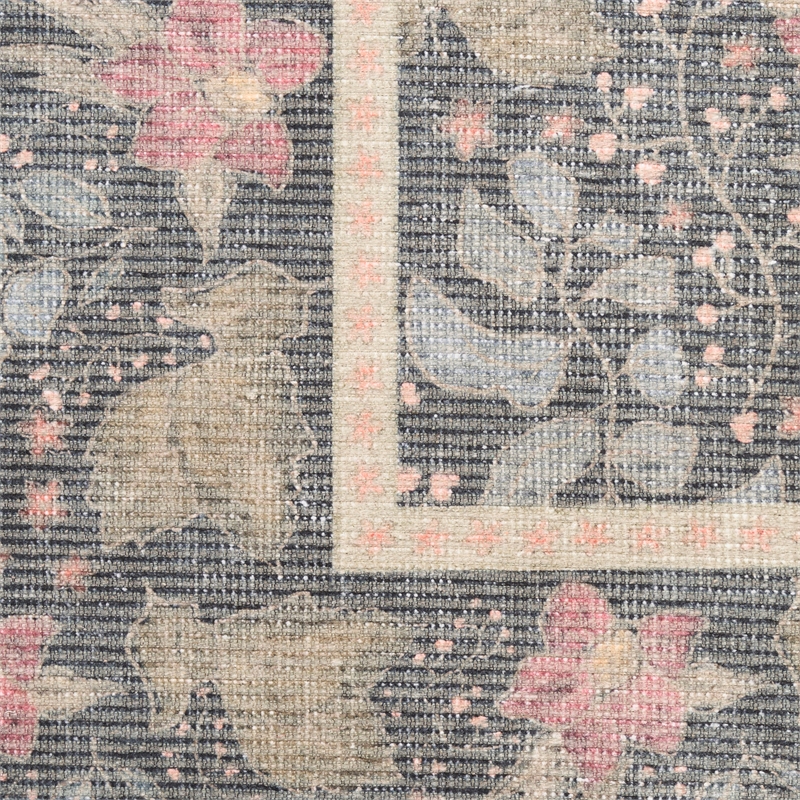 Nourison Botanical Washables 2' x 6' Charcoal Multicolor Farmhouse Indoor Rug