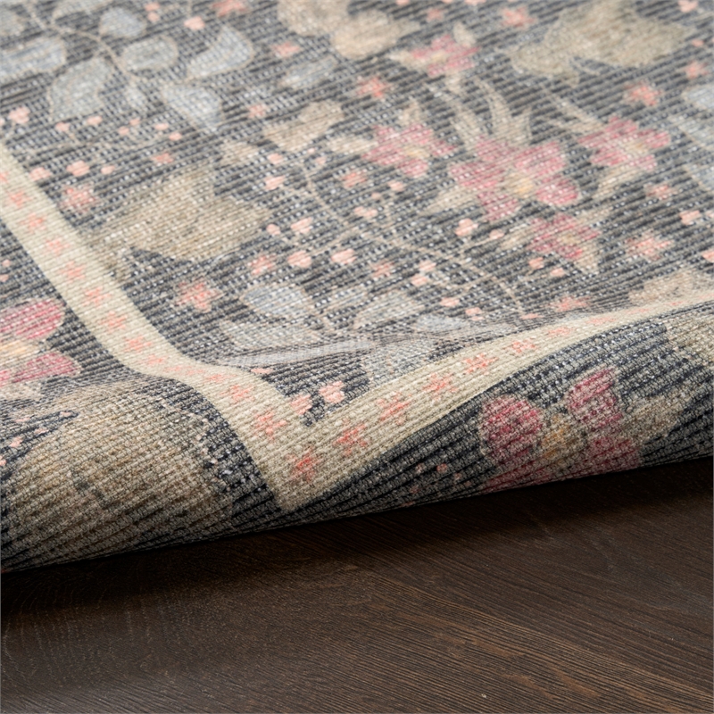 Nourison Botanical Washables 2' x 6' Charcoal Multicolor Farmhouse Indoor Rug