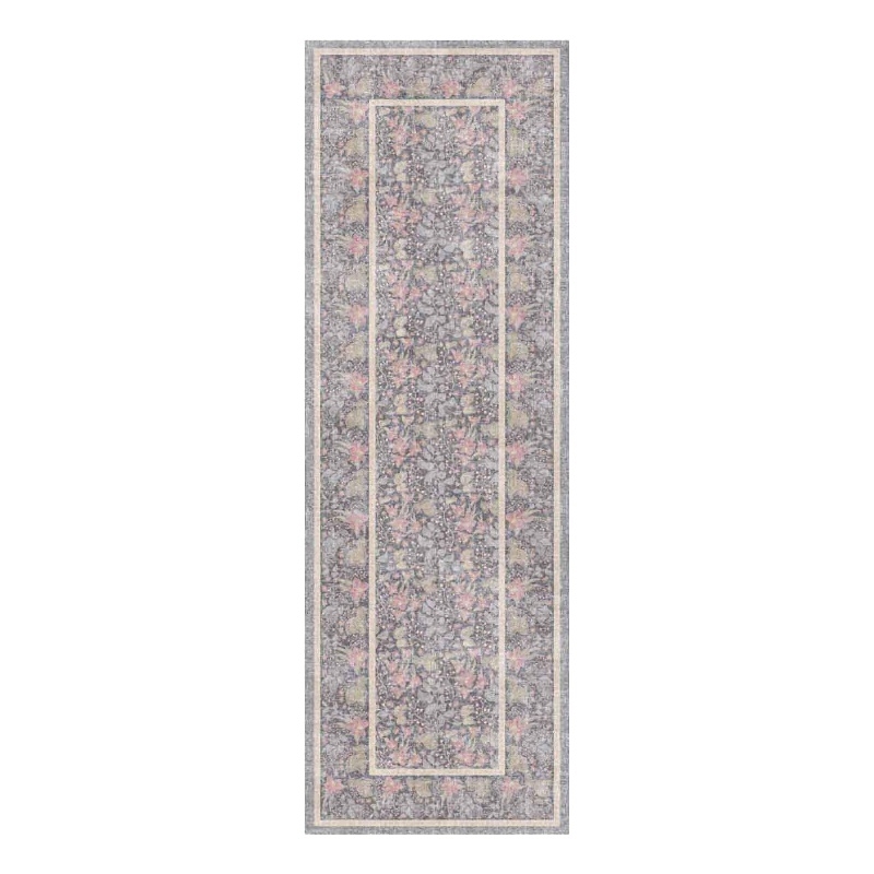 Nourison Botanical Washables 2' x 6' Charcoal Multicolor Farmhouse Indoor Rug
