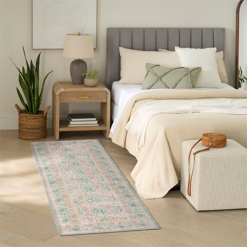 Nourison Botanical Washables 2' x 6' Green Multicolor Farmhouse Indoor Rug