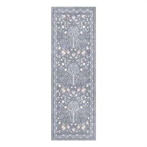 Nourison Botanical Washables 2' x 6' Blue Multicolor Modern Indoor Rug