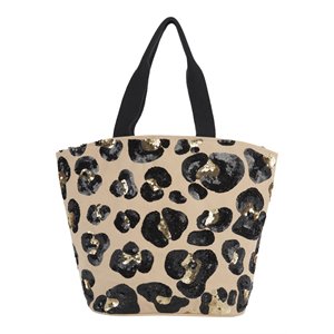 mina victory handbags & crossbody cotton leopard print tote bag in beige