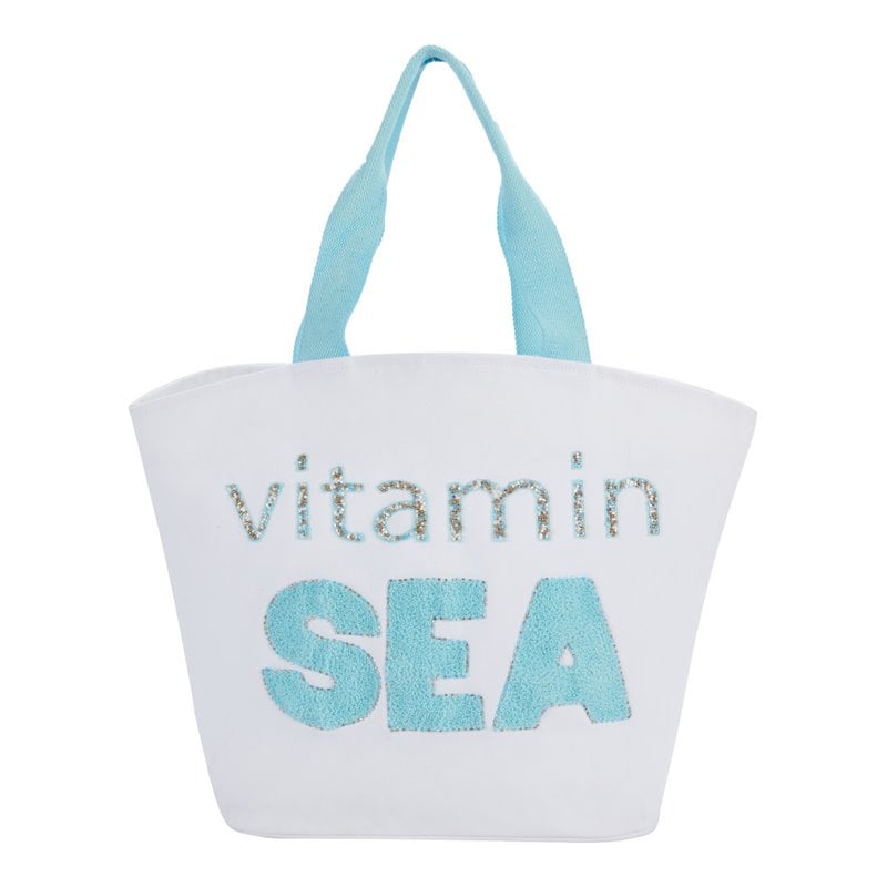 Mina Victory Handbags & Crossbody Cotton Vitamin Sea Beach Tote Bag in White