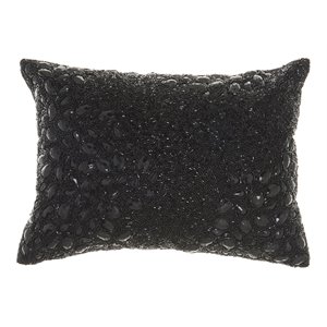 mina victory luminescence rectangle fabric fully beaded throw pillow in black