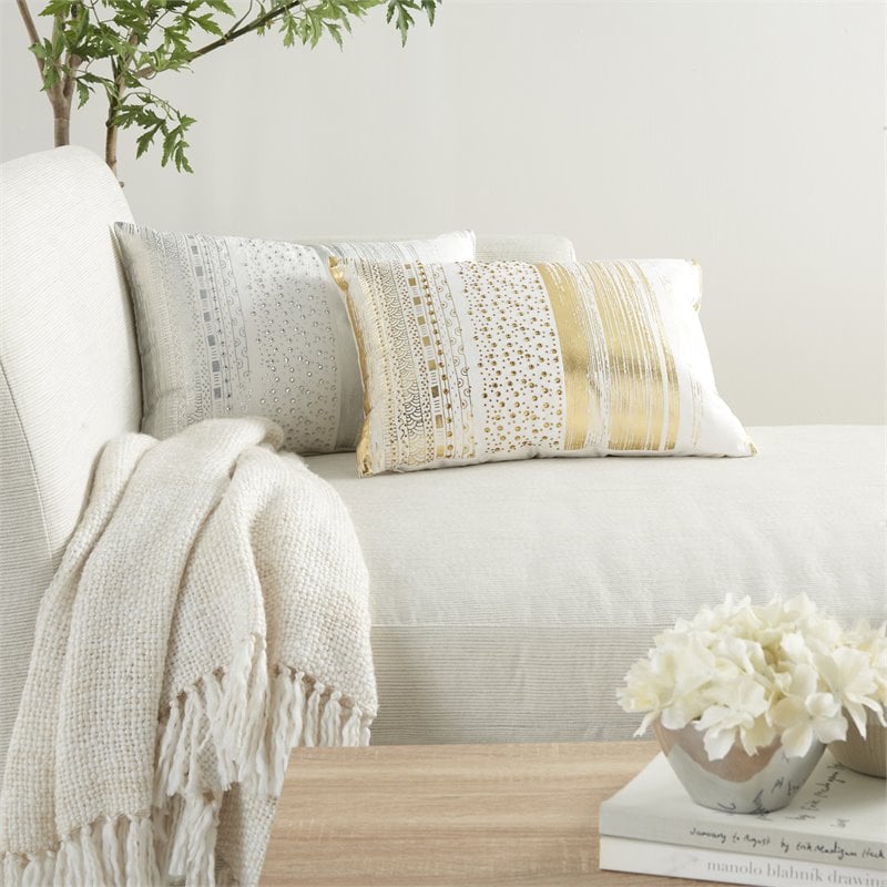 Mina Victory Luminescence Rectangle Fabric Metallic Print Throw Pillow in Gold