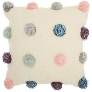 mina victory shag shimmer pom poms modern polyester throw pillow in multi-color