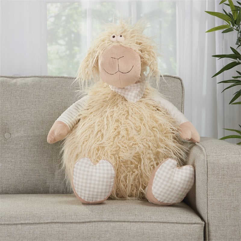 Mina Victory Polyester Plushlines Shaggy Lamb Plush Animal Pillow Toy in Ivory