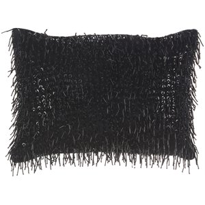 mina victory luminescence beaded tassels modern cotton throw pillow in black