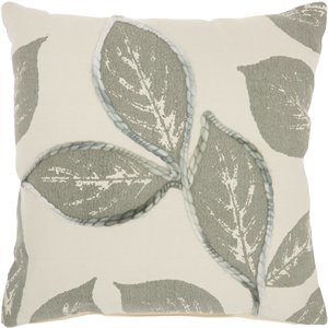 mina victory life styles embroidered leaves cotton throw pillow in sage green