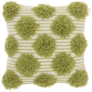 mina victory life styles tufted pom poms farmhouse cotton throw pillow in green