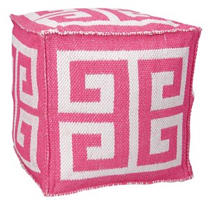 mina victory greek key contemporary plastic fabric outdoor cube in hot pink
