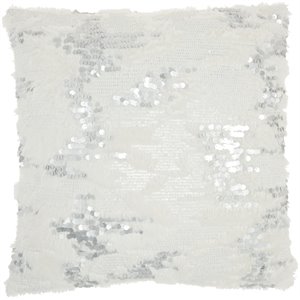 mina victory sofia modern faux fur sequins throw pillow in white